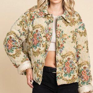 Floral Print Puff Jacket "DUSTY YELLOW"